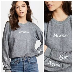 WILDFOX Never Say Monday Baggy Beach Jumper Sweatshirt Vintage Varsity